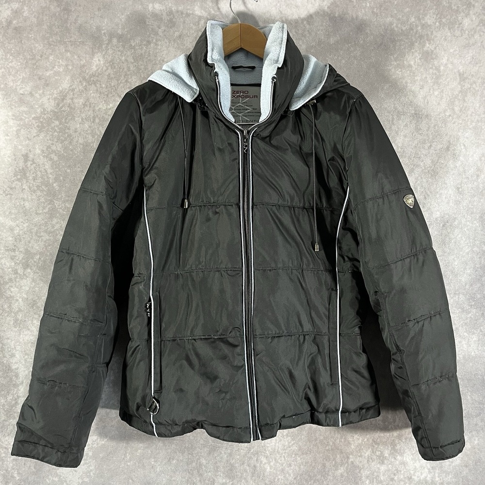 ZeroXposur Puffer Jacket Womens Medium Black Down Fill Fleece Lined Hooded